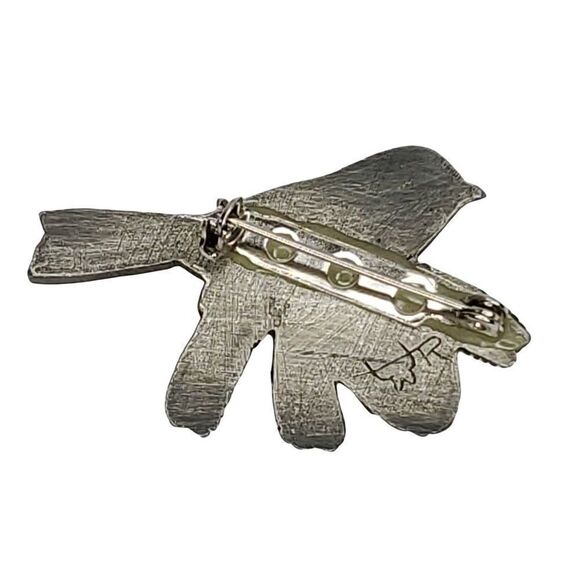 Vintage Pewter Woodland Bird Brooch 1.25"x1" Signed - Picture 2 of 2